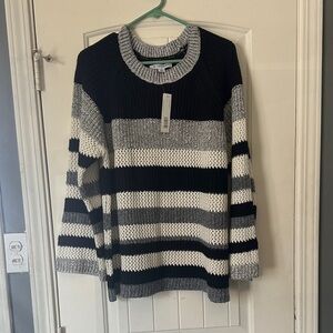 Women's Striped Black and Gray Sweater